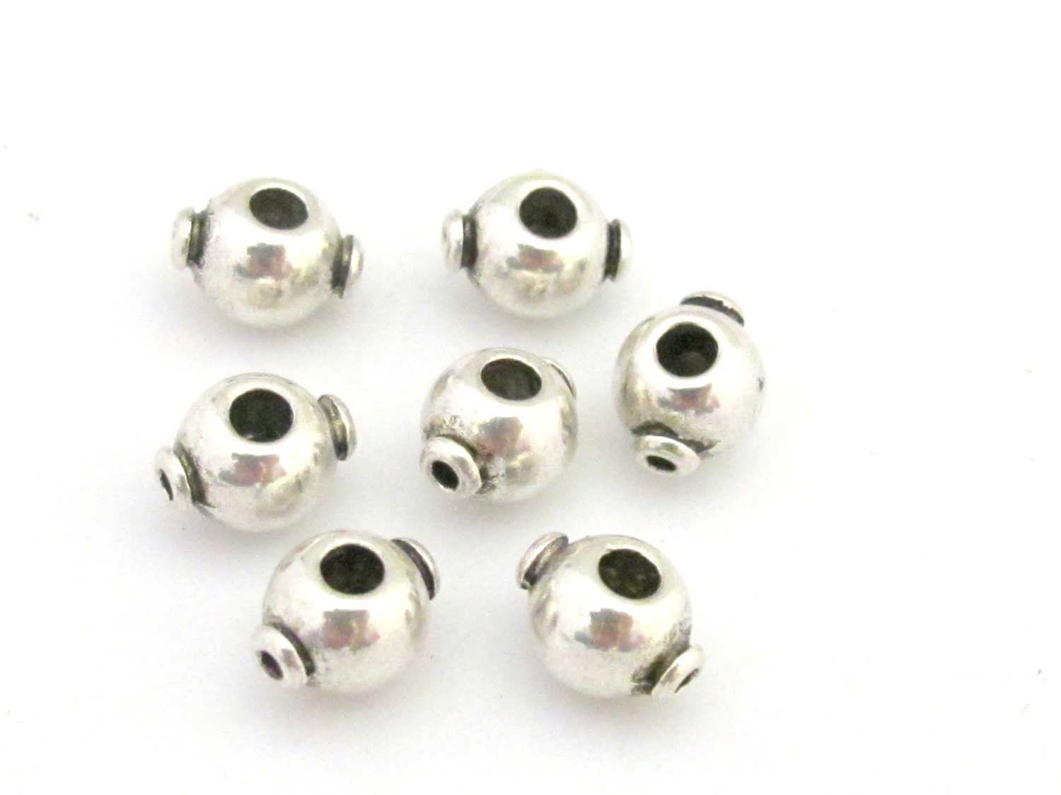 2 Guru beads - Ethnic Tibetan mala making 3 hole guru beads silver color finish 8 mm x 10 mm - GB015