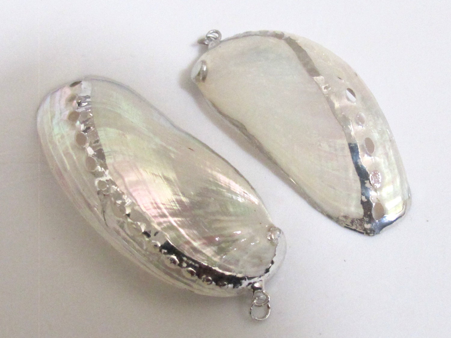 Large Silver edged abalone white mother of pearl shell pendant - 1 piece - SP037