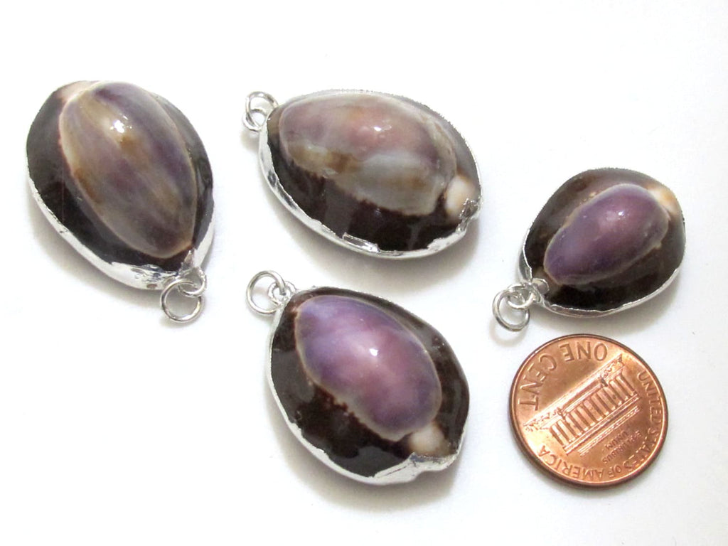1 Pendant - Exotic Silver plated purple top cowrie shell pendant - SP036