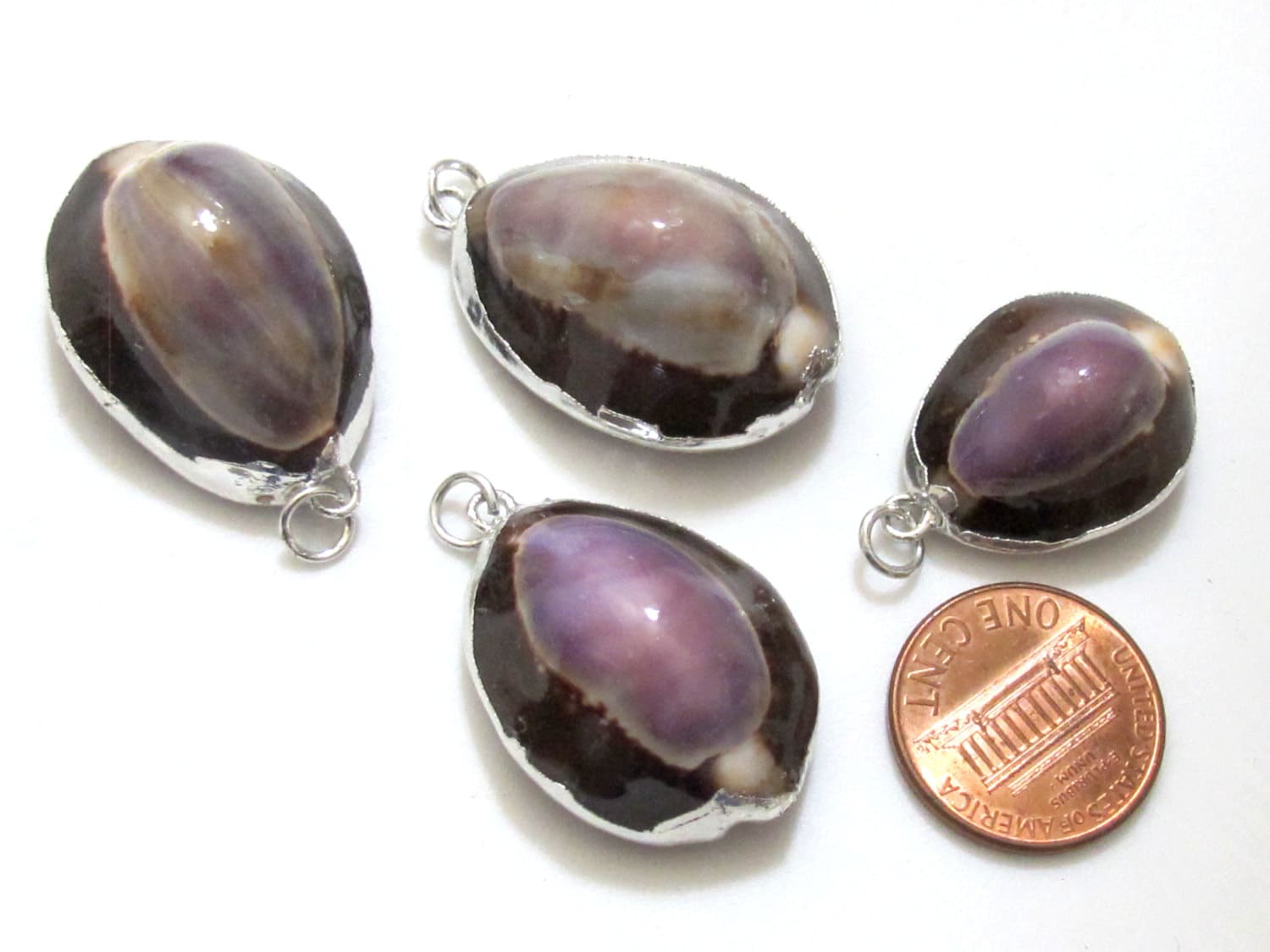 1 Pendant - Exotic Silver plated purple top cowrie shell pendant - SP036