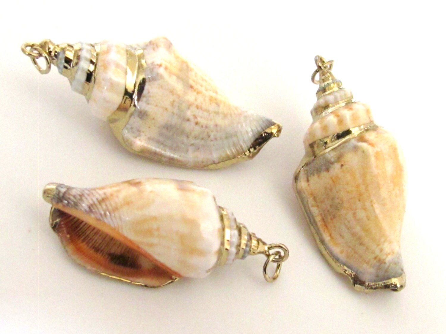 1 Pendant - Gold plated brown spiral conch shell pendant - SP039