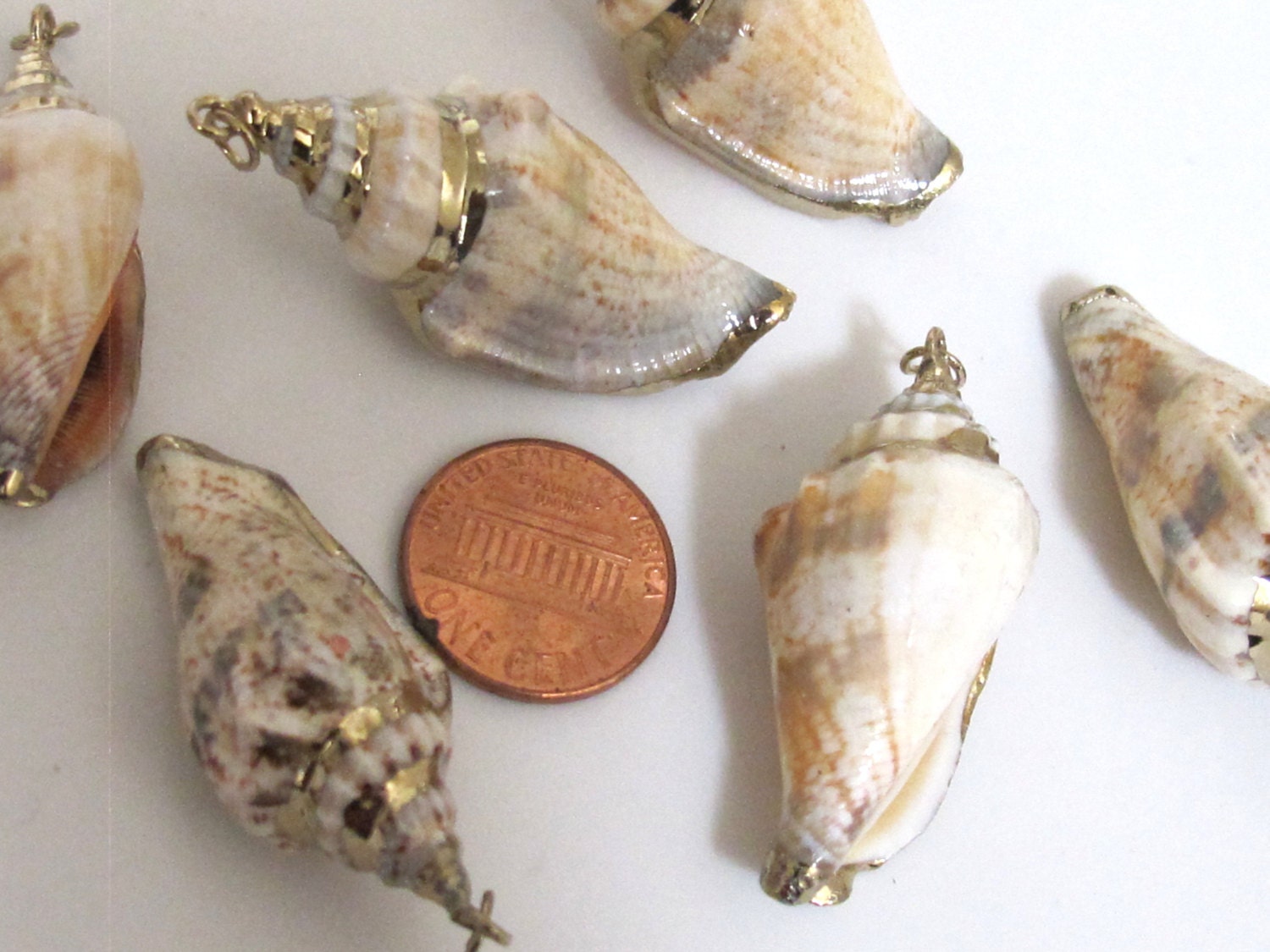 1 Pendant - Gold plated brown spiral conch shell pendant - SP039