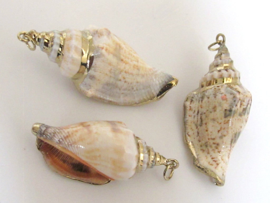 1 Pendant - Gold plated brown spiral conch shell pendant - SP039