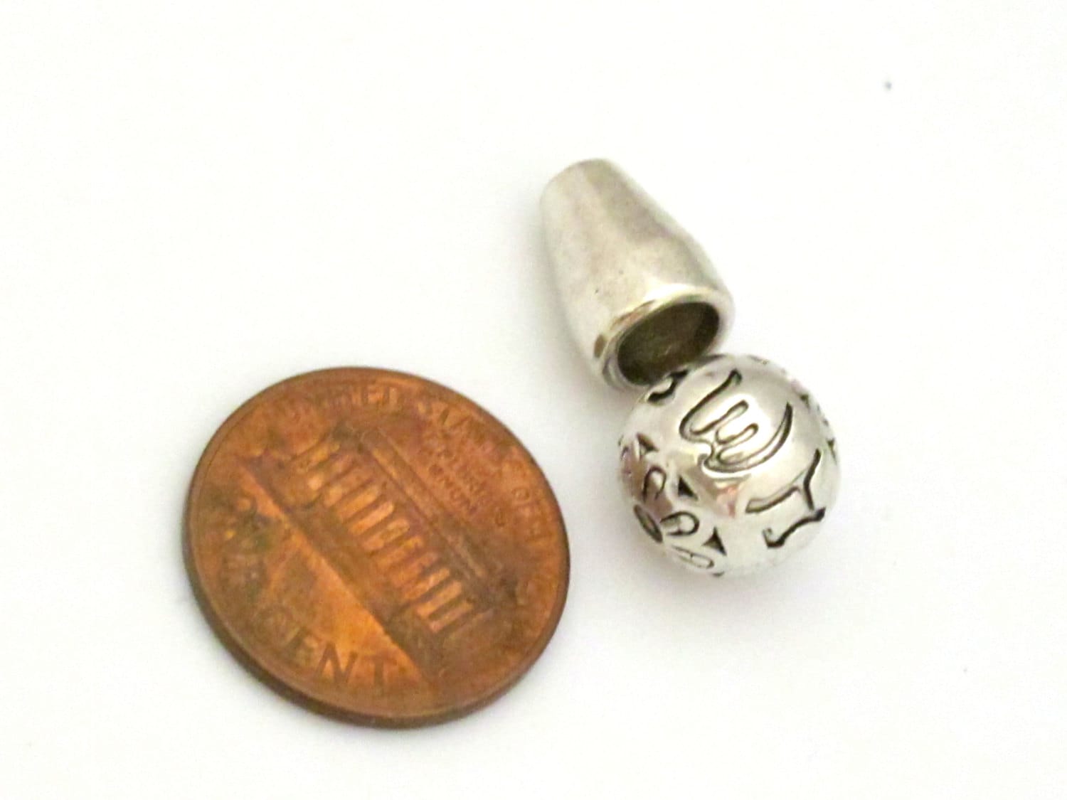 1 Guru bead set - Tibetan silver 3 hole Om mantra 10 mm Guru Bead with Om mantra column bead - GB017