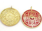 1 Pendant - Reversible solid brass Tibetan calendar pendant with reverse side Buddha eye and double dorje design inlaid with - PM310