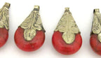 Teardrop shape Tibetan silver capped red crackle resin pendant - 1 pendant - PM316B