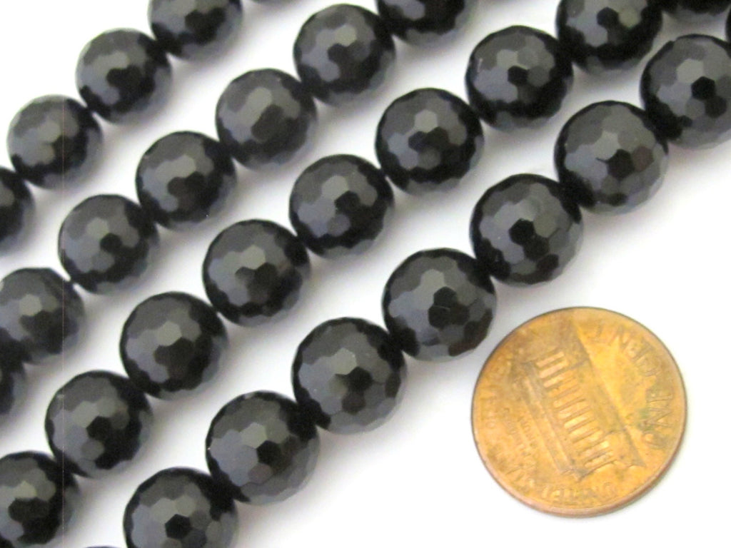 1 Full strand - Faceted black onyx 10 mm size round beads - GM341