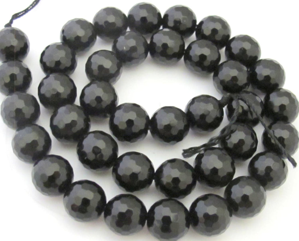 1 Full strand - Faceted black onyx 10 mm size round beads - GM341