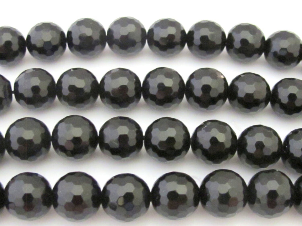 10 Beads - Faceted black onyx 10 mm size round beads - GM341