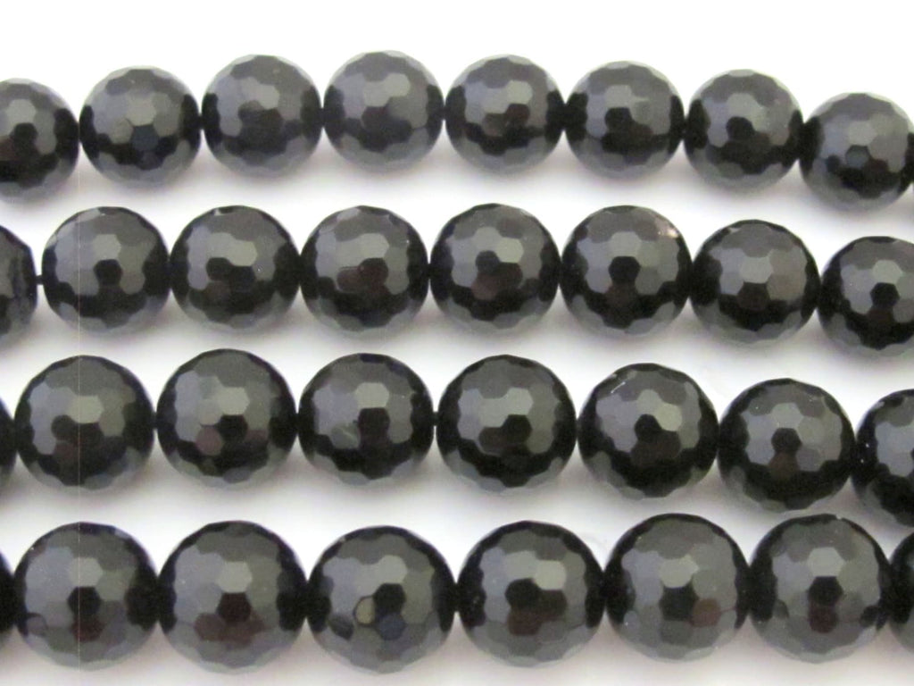 10 Beads - Faceted black onyx 10 mm size round beads - GM341