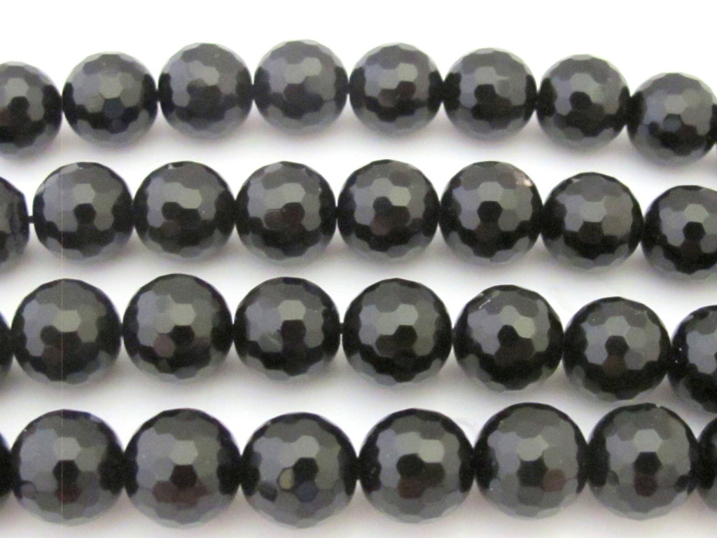 1 Full strand - Faceted black onyx 10 mm size round beads - GM341