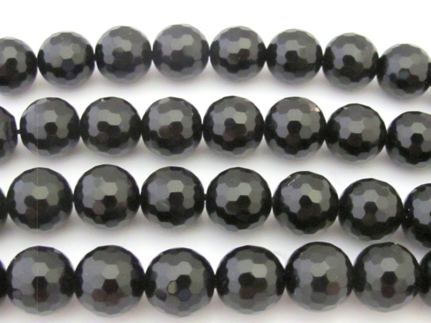 1 Full strand - Faceted black onyx 10 mm size round beads - GM341