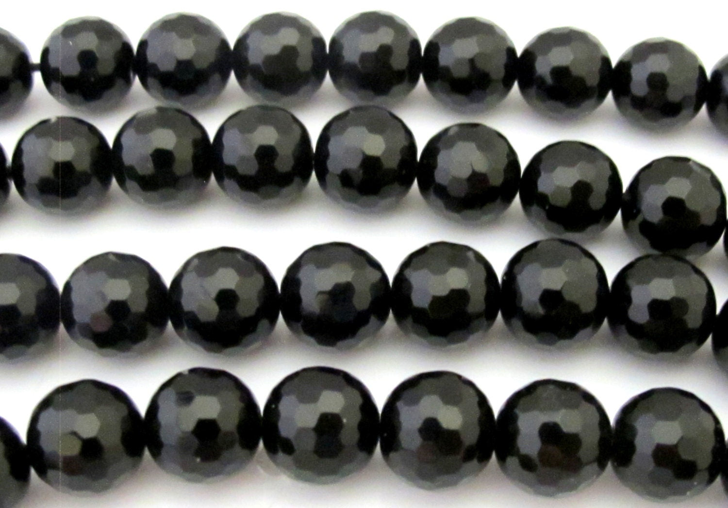 1 Full strand - Faceted black onyx 10 mm size round beads - GM341