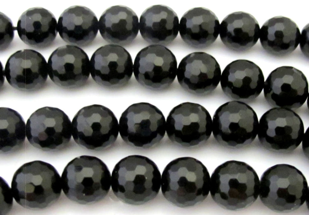 1 Full strand - Faceted black onyx 10 mm size round beads - GM341