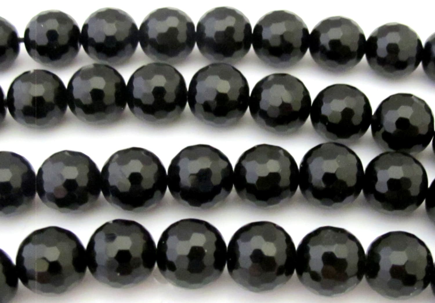 1 Full strand - Faceted black onyx 10 mm size round beads - GM341