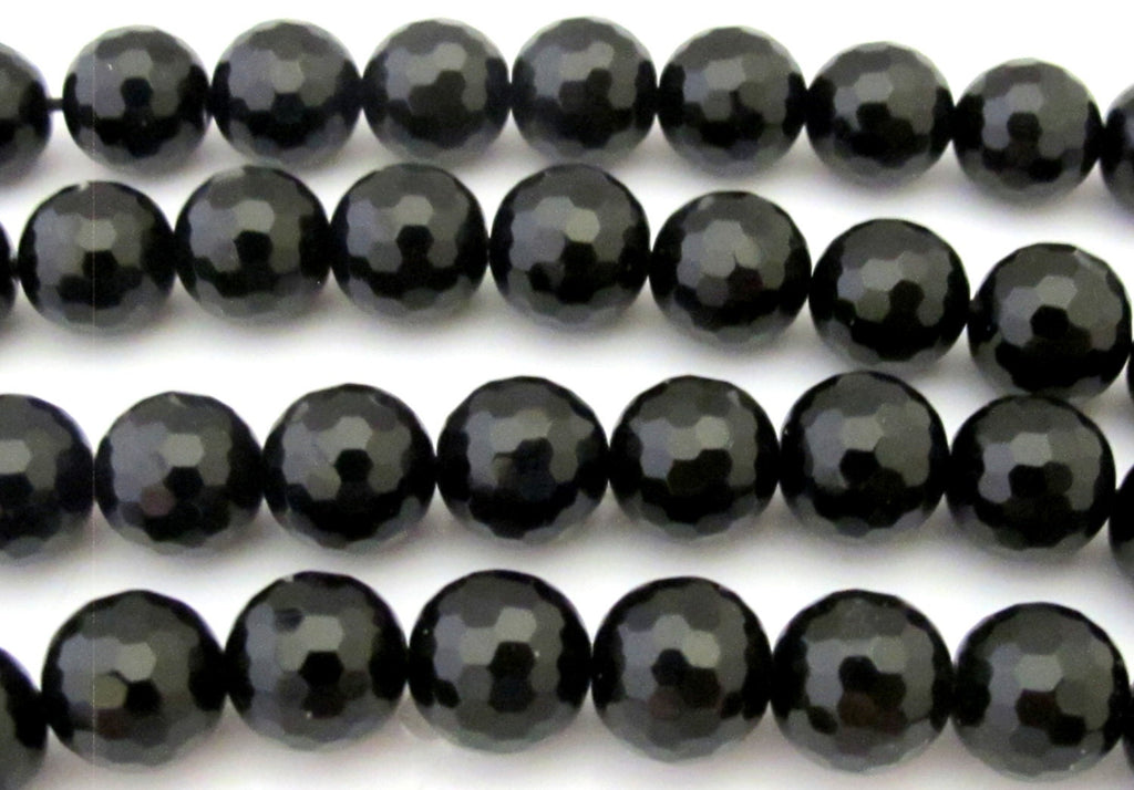10 Beads - Faceted black onyx 10 mm size round beads - GM341