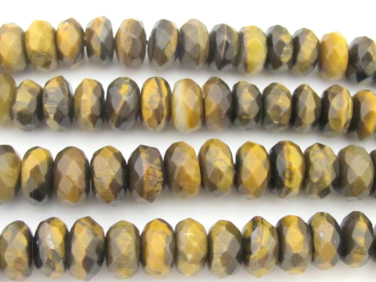 10 Beads - Rondelle abacus faceted Tigers eye gemstone beads 9-10 mm - GM346