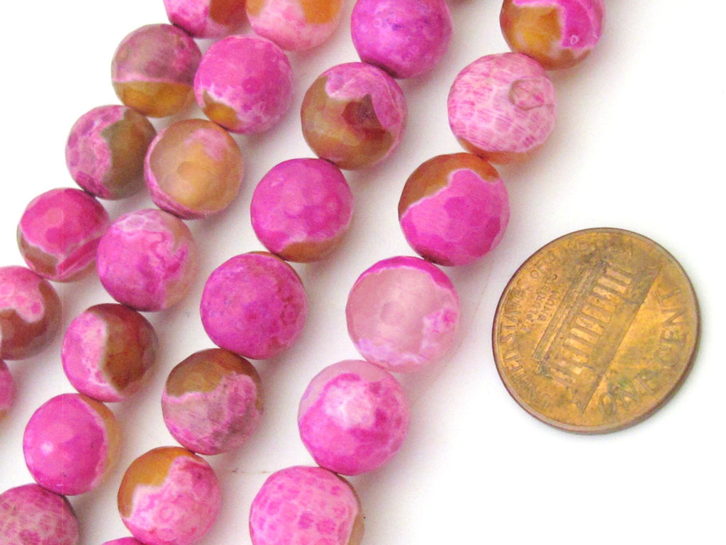 10 BEADS - Beautiful pink dragon veins faceted Agate gemstone beads- GM347