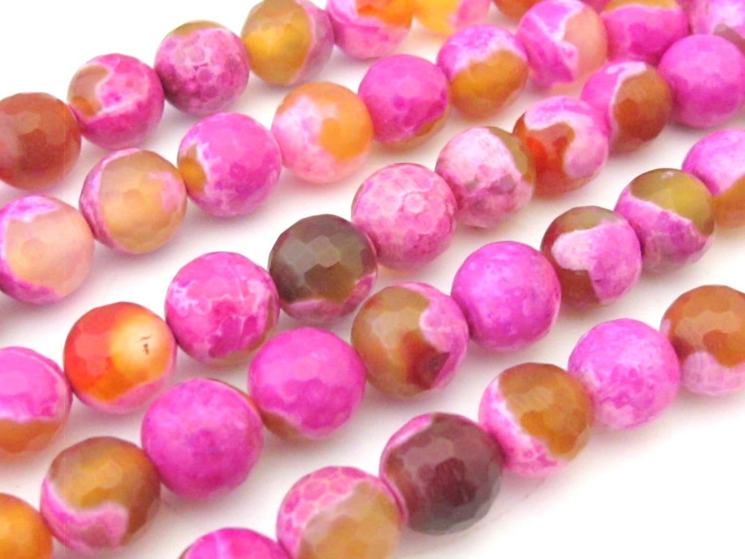 10 BEADS - Beautiful pink dragon veins faceted Agate gemstone beads- GM347