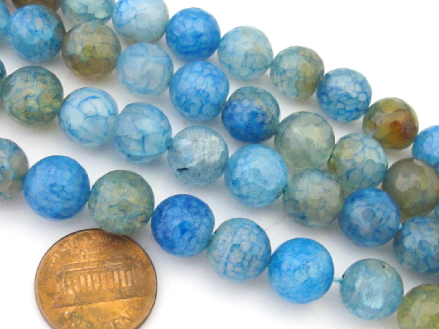 10 BEADS - Cool blue dragon veins faceted Agate gemstone beads 10 mm - GM350