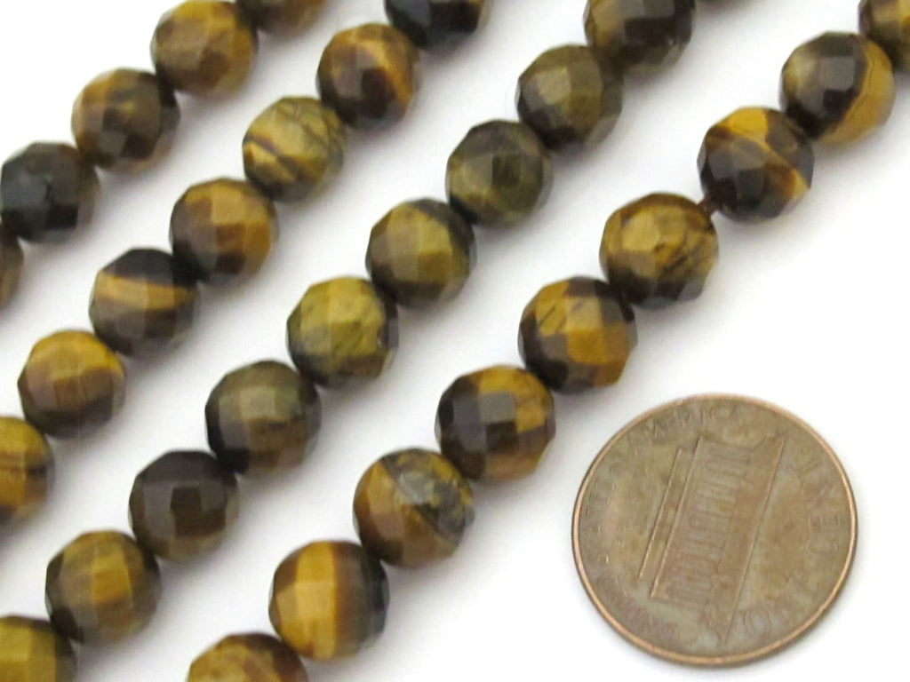 10 Beads - Round faceted Tigers eye gemstone beads 8 mm - GM354