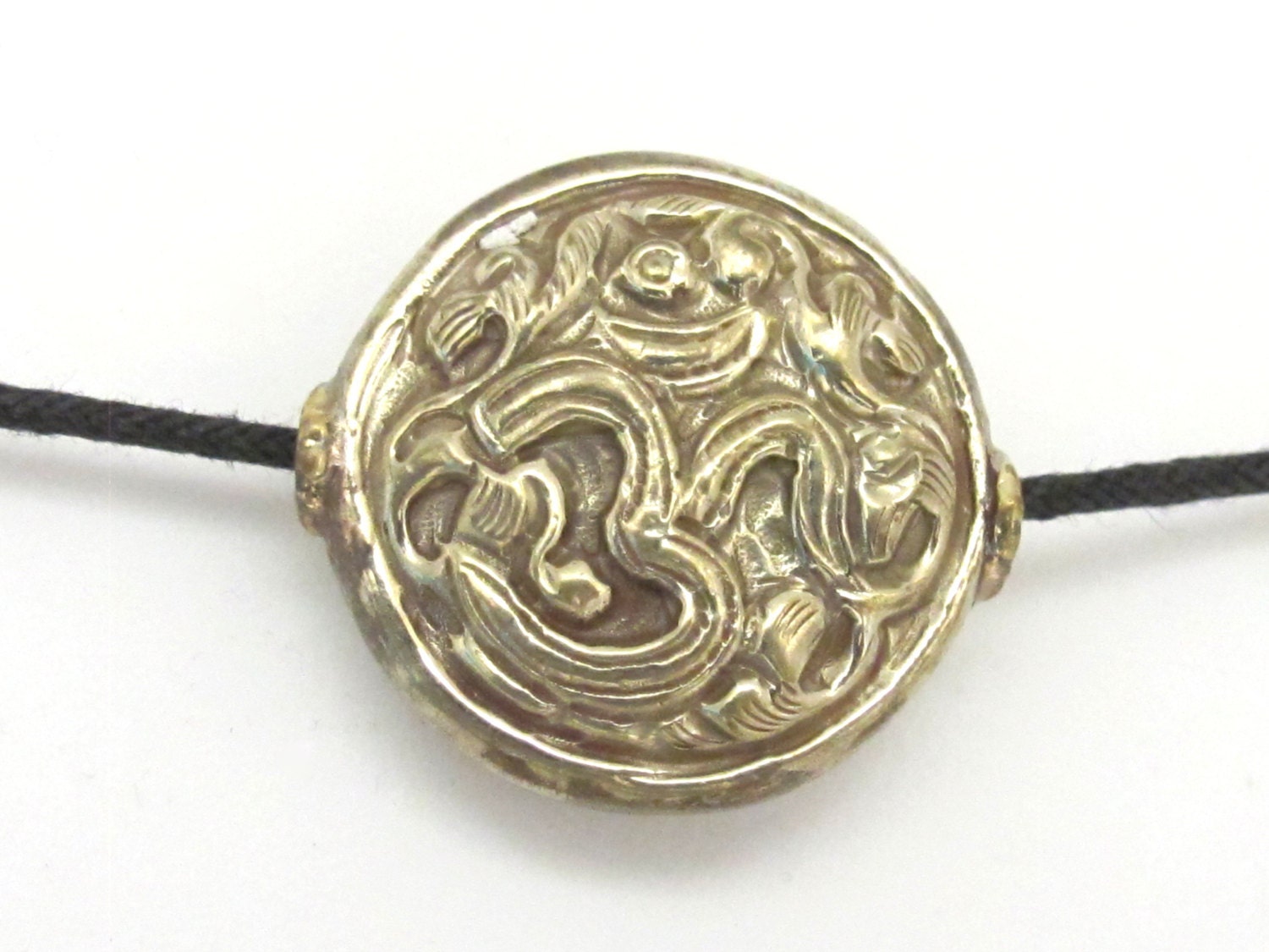 1 Bead -Tibetan silver OM floral repousse beads - BD692