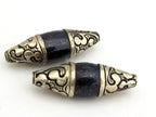 1 BEAD - Tibetan silver capped Lapis Lazuli gemstone bead from Nepal - BD694