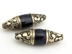 1 BEAD - Tibetan silver capped Lapis Lazuli gemstone bead from Nepal - BD694