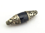 1 BEAD - Tibetan silver capped Lapis Lazuli gemstone bead from Nepal - BD694