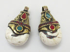 1 Pendant - Tibetan naga conch shell pendant with turquoise coral inlay - PM320