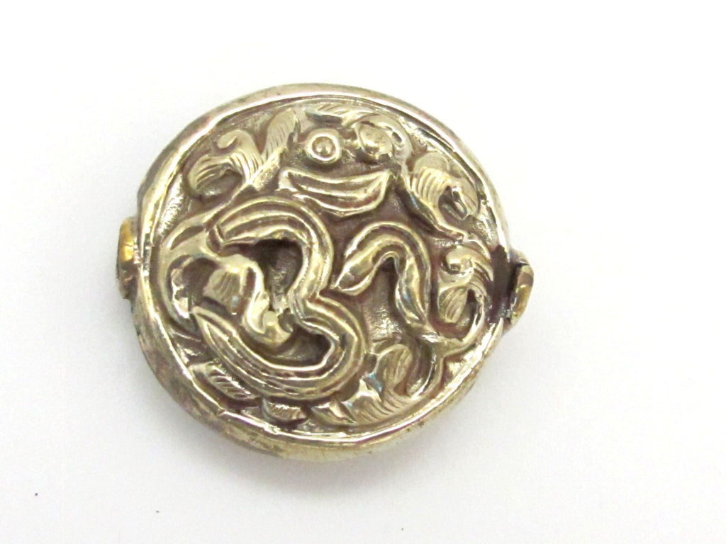 1 Bead -Tibetan silver OM floral repousse beads - BD692
