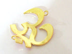 1 Pendant - Large size White enamel inlaid gold tone plated Om Pendant Bead connector - CM096