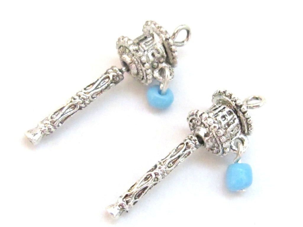 4 Charms - Small size silver tone spinnable tibetan prayer wheel om charms - BD613B