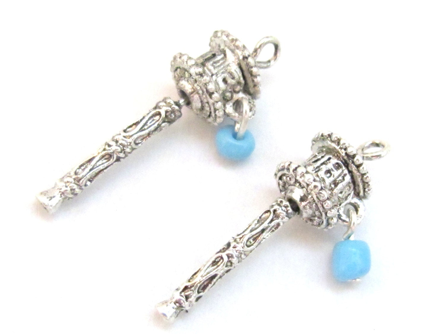 4 Charms - Small size silver tone spinnable tibetan prayer wheel om charms - BD613B