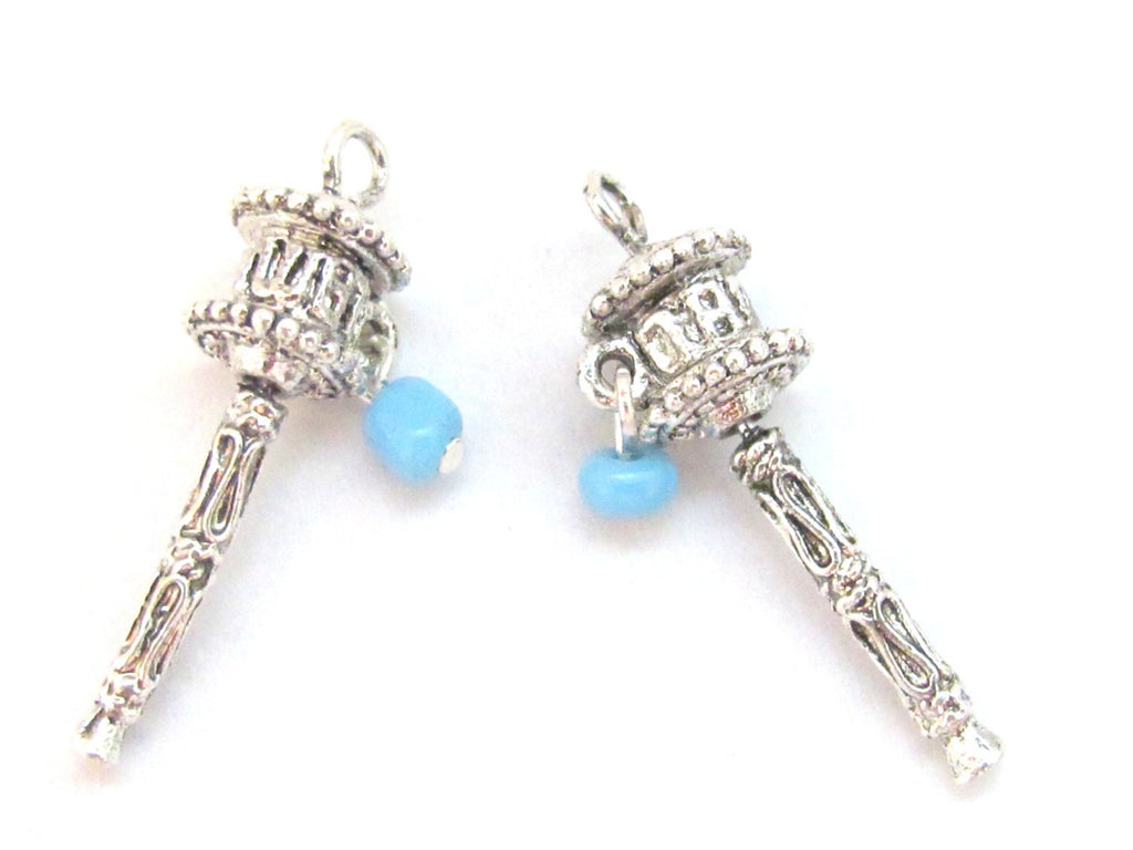 4 Charms - Small size silver tone spinnable tibetan prayer wheel om charms - BD613B
