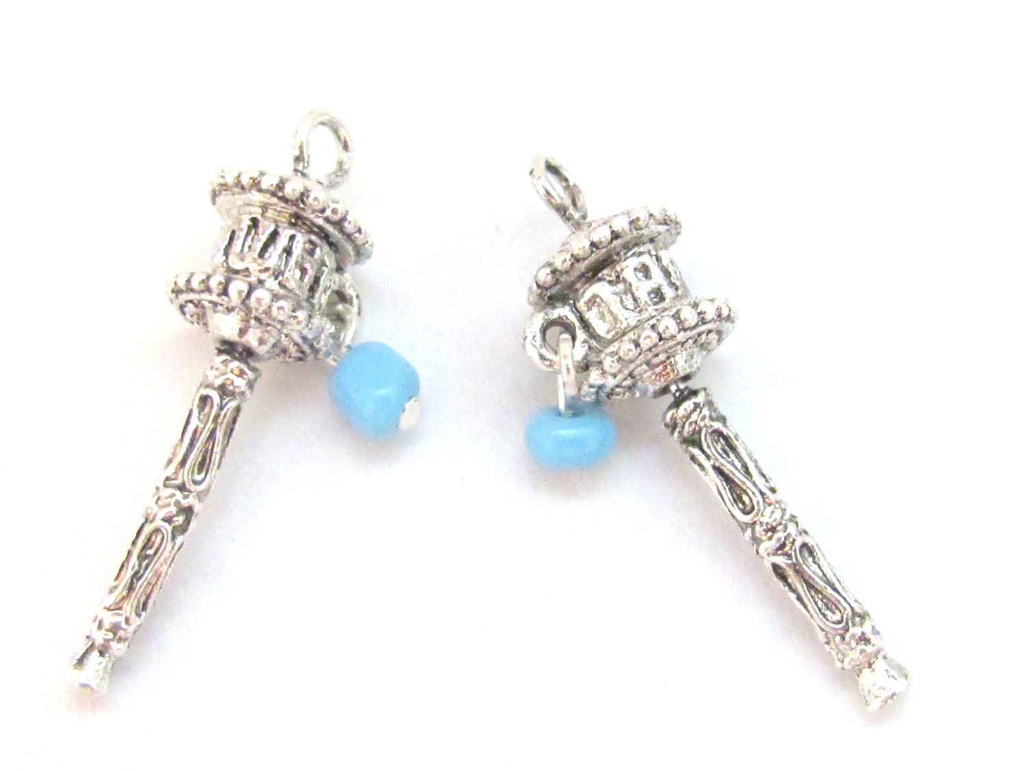 4 Charms - Small size silver tone spinnable tibetan prayer wheel om charms - BD613B