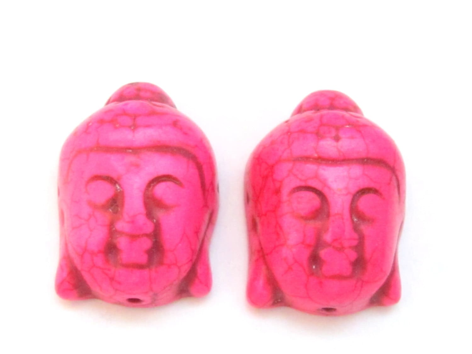 2 BEADS - buddha beads buddha jewelry making supply Hot Pink color turquoise howlite carved Buddha bead - BD702
