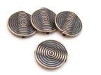 10 Beads - Concentric circles spiral design copper color finish metal beads 18 mm - BD705s