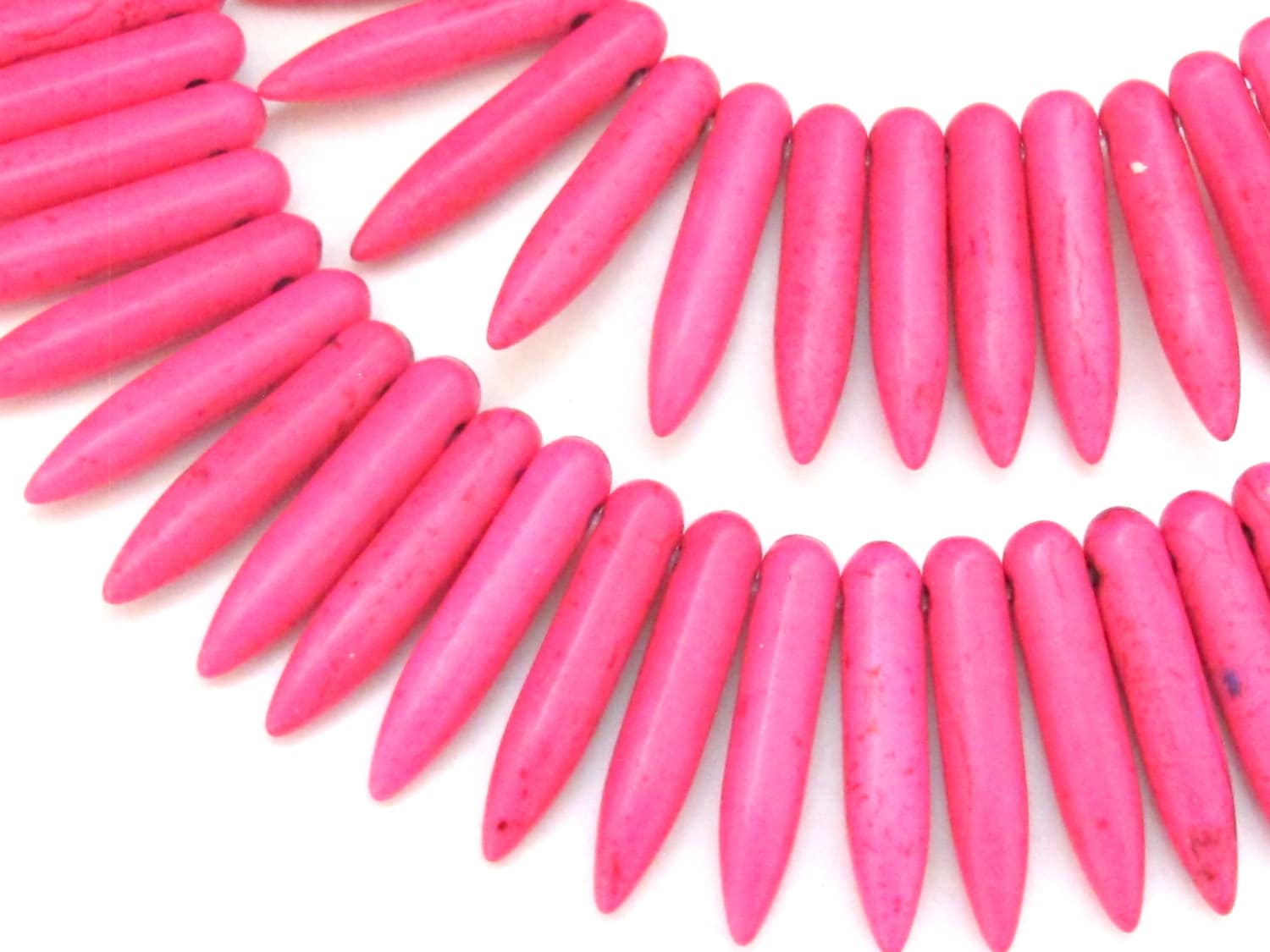 Full strand - Hot Pink magnesite gemstone spike stick beads 25 mm x 5 mm - GM356