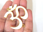 1 Pendant - Large size White enamel inlaid gold tone plated Om Pendant Bead connector - CM096
