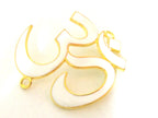 1 Pendant - Large size White enamel inlaid gold tone plated Om Pendant Bead connector - CM096