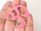 1 Pendant - Large size Hot pink enamel inlaid gold tone plated Om Pendant Bead connector - CM097