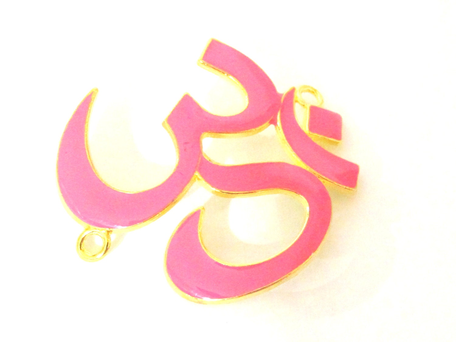 1 Pendant - Large size Hot pink enamel inlaid gold tone plated Om Pendant Bead connector - CM097