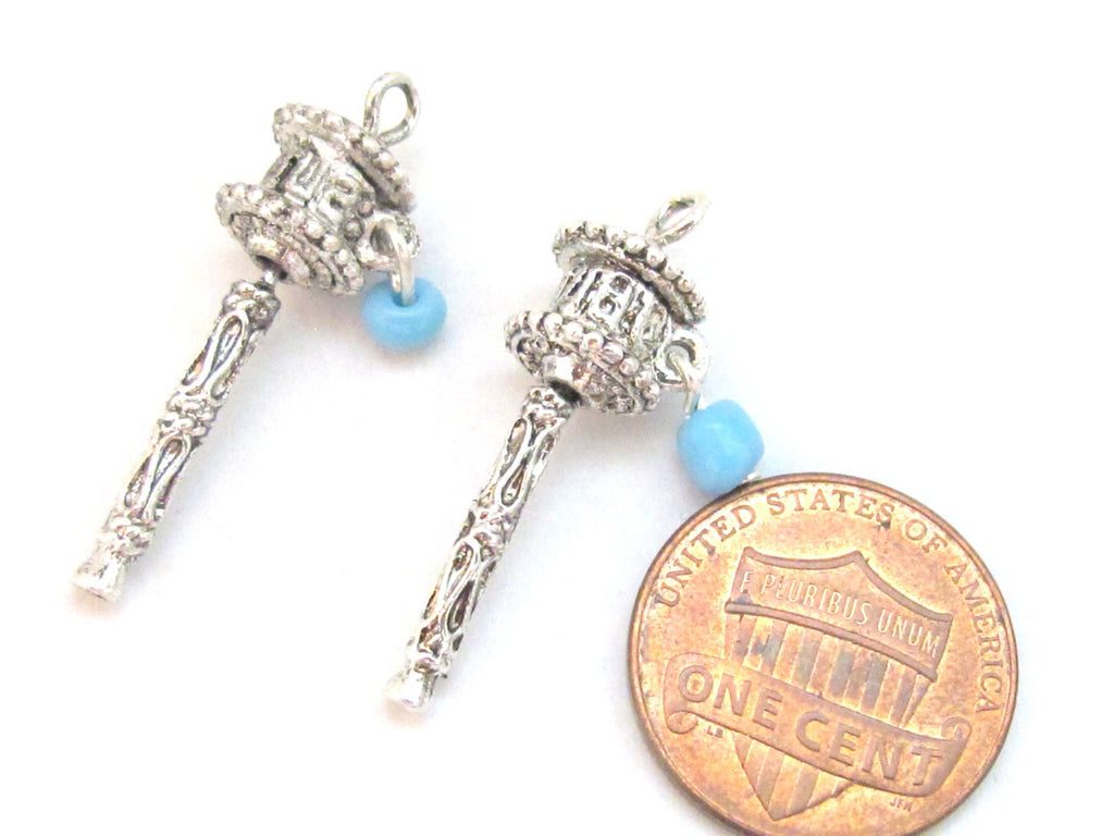 4 Charms - Small size silver tone spinnable tibetan prayer wheel om charms - BD613B