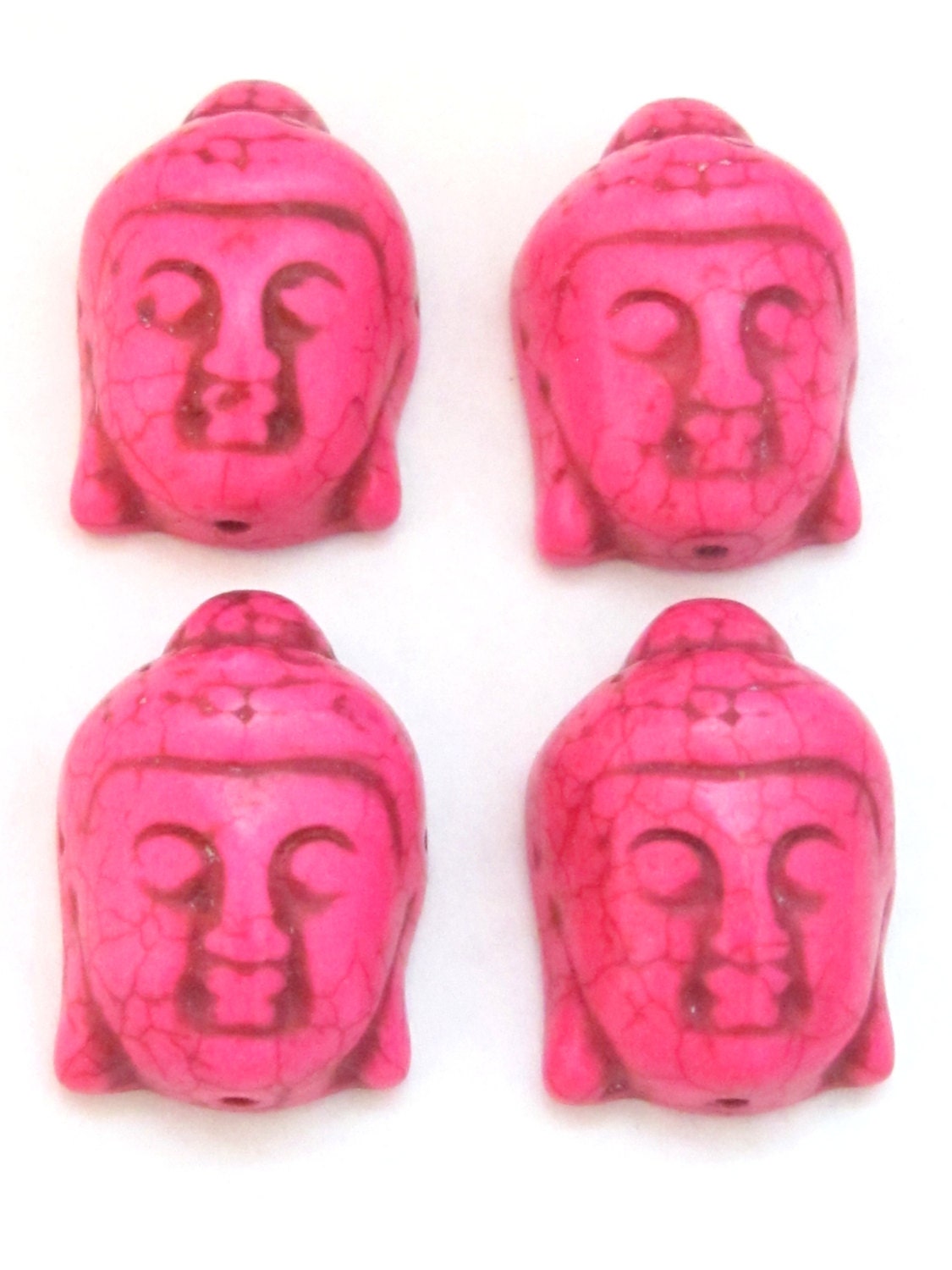 2 BEADS - buddha beads buddha jewelry making supply Hot Pink color turquoise howlite carved Buddha bead - BD702