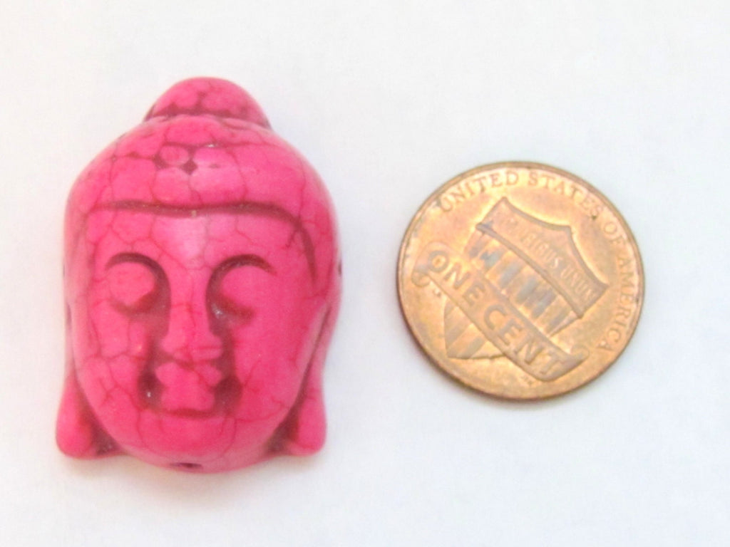 2 BEADS - buddha beads buddha jewelry making supply Hot Pink color turquoise howlite carved Buddha bead - BD702
