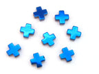 10 Beads - Metallic blue titanium color plated hematite gemstone cross beads 8 mm - GM357