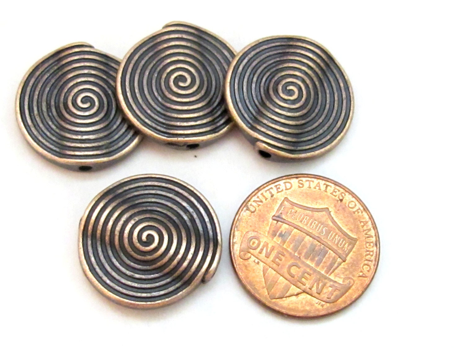 10 Beads - Concentric circles spiral design copper color finish metal beads 18 mm - BD705s