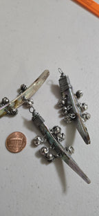 Beautiful Paua abalone Shell tribal design horn tooth shape pendant with bell charms- SP032B
