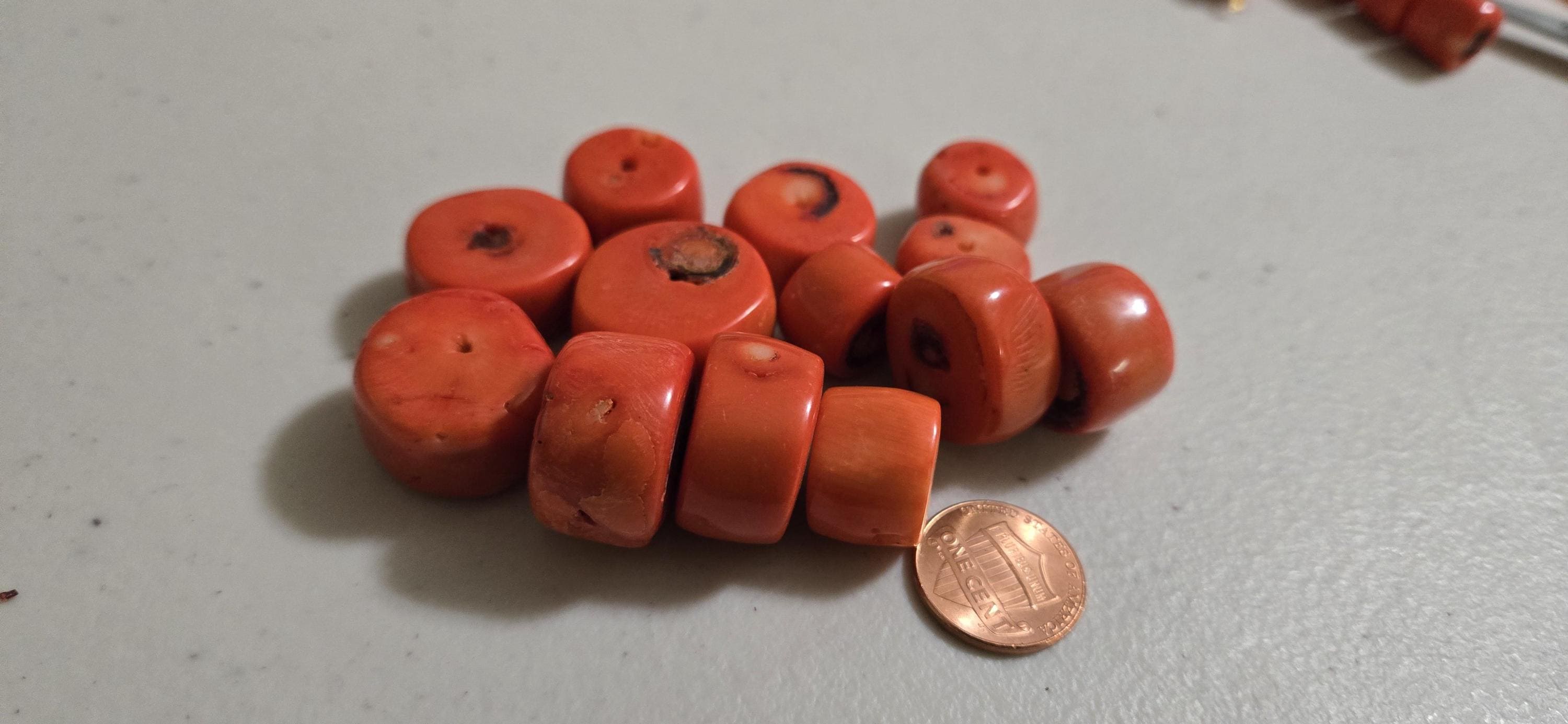 4 Beads - Salmon orange color vintage bamboo coral beads - GM034A